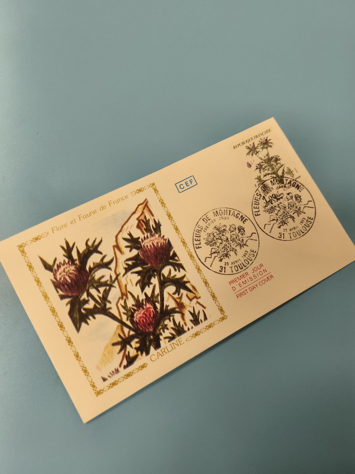 Enveloppe premier jour FDC Flore et Faune de France motif carline (Ref 11)