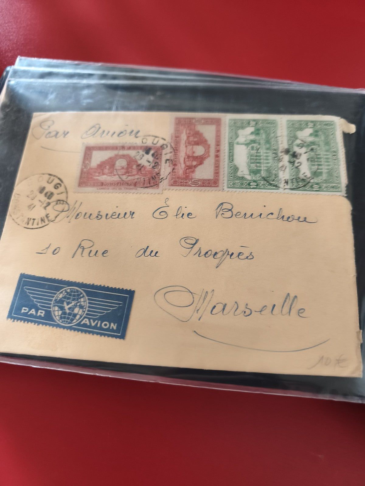 Ancienne enveloppe oblitérée Par Avion Marseille timbres collection philatélie