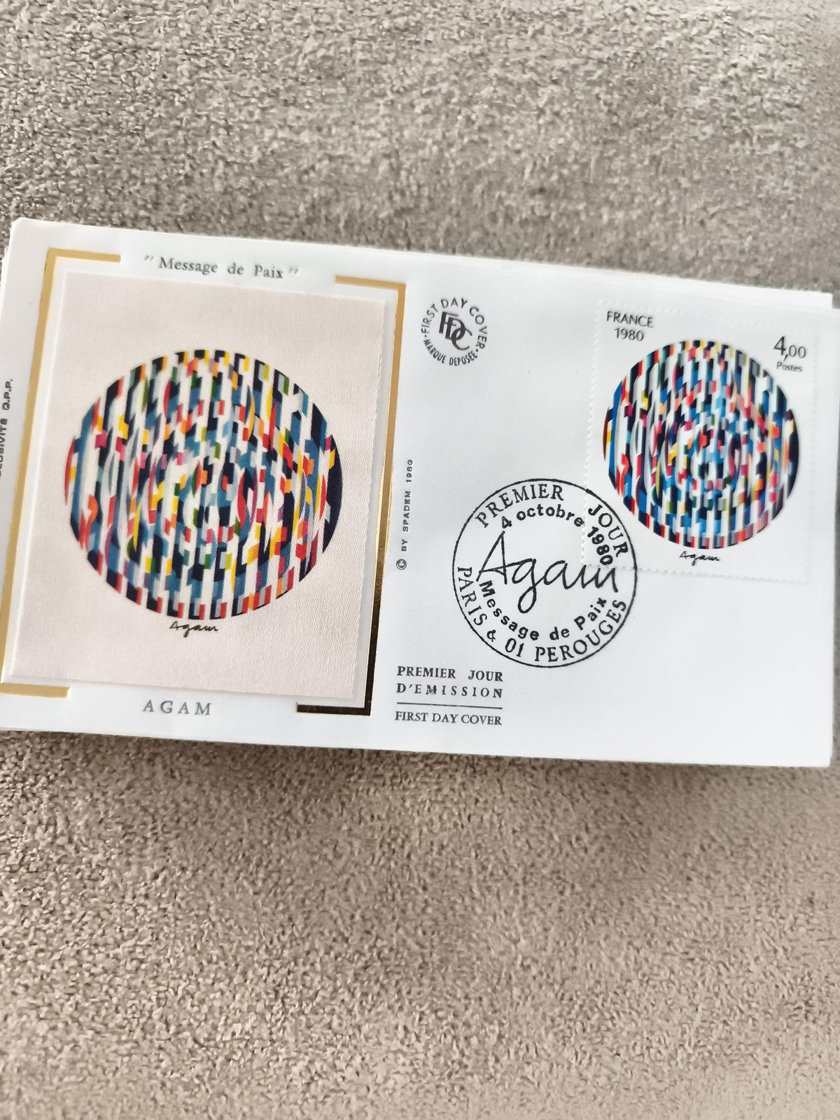 Lettre FDC 1980 Agam Message de Paix Premier Jour France philatélie vintage