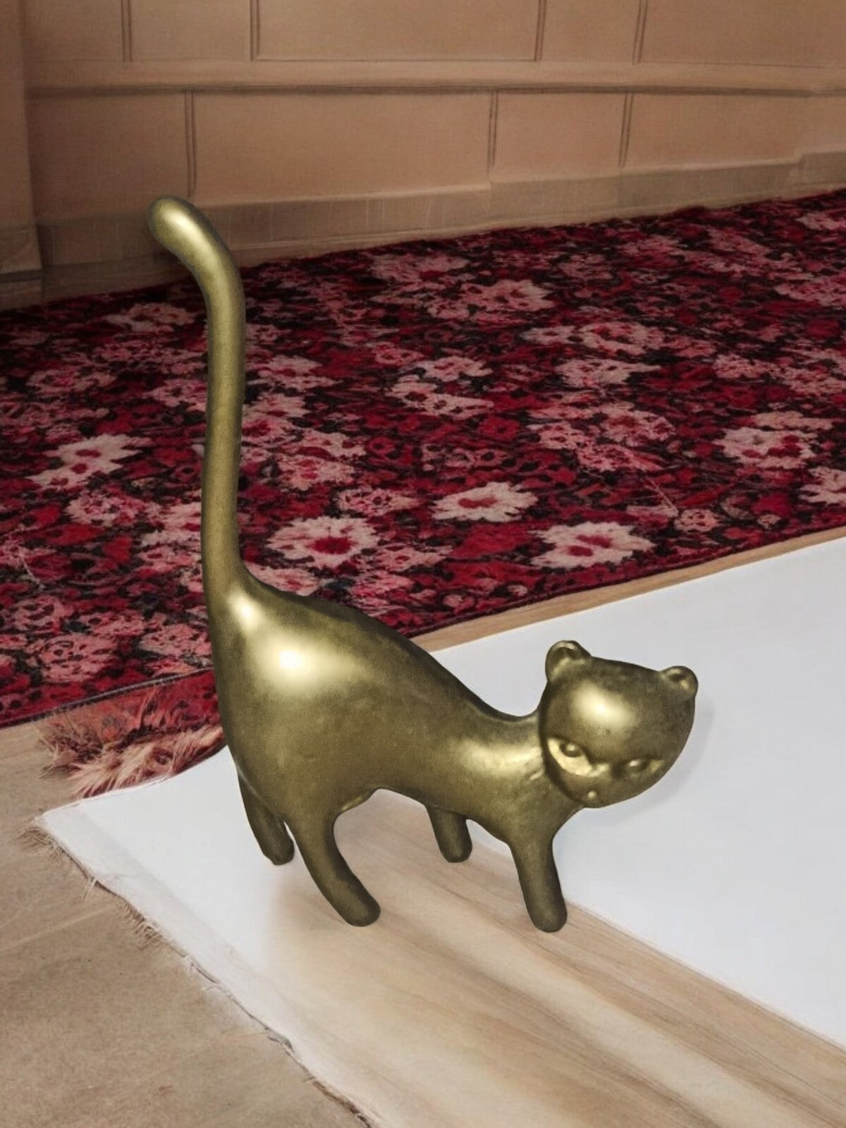 Statuette chat stylisé en bronze patiné déco art animalier sculpture félin