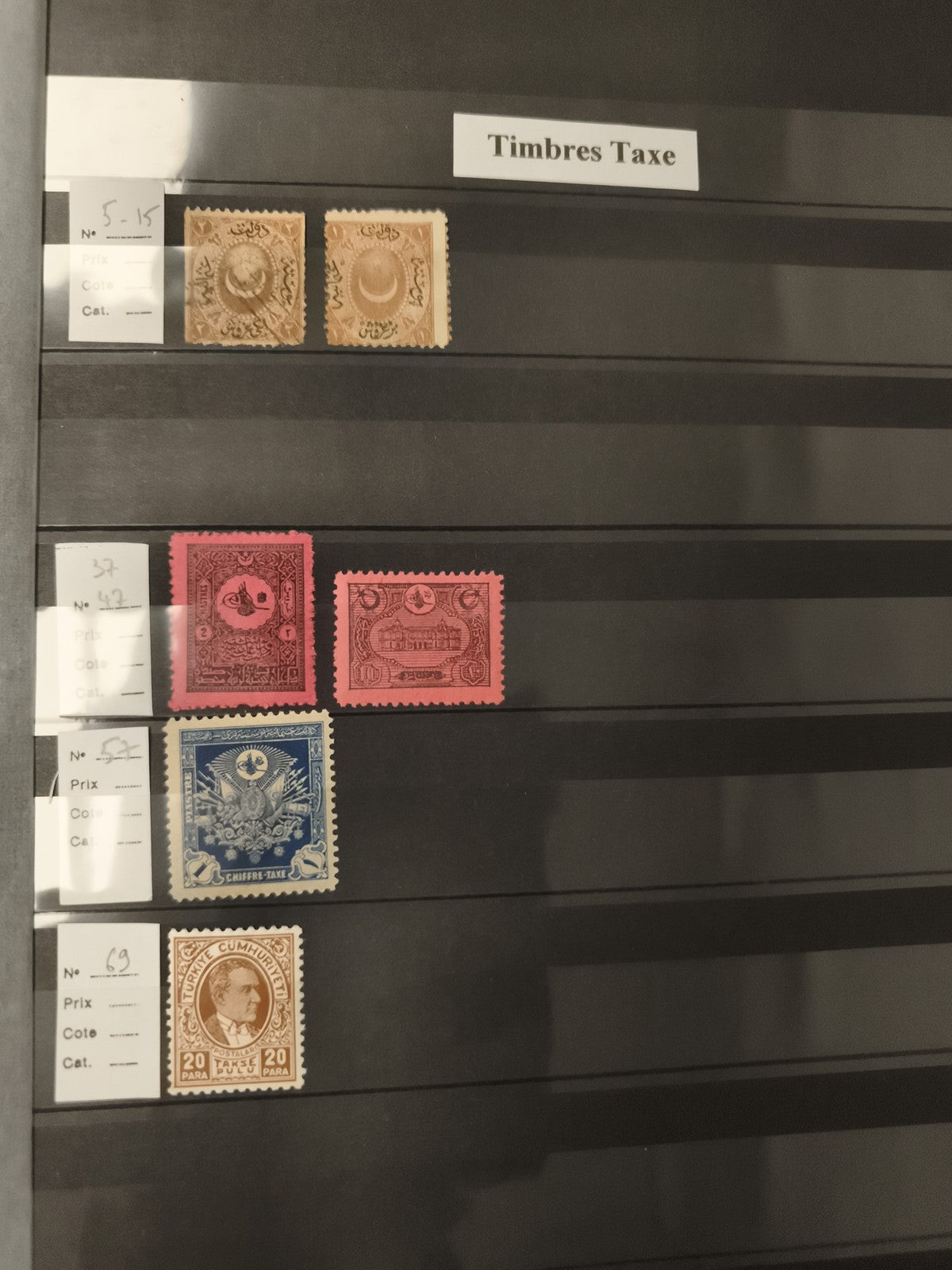 Timbres taxe Turquie anciens motifs ottomans, surcharge para, philatélie