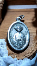 Médaille religieuse vintage S. Caterina Labouré ovale, finition argentée ancienn