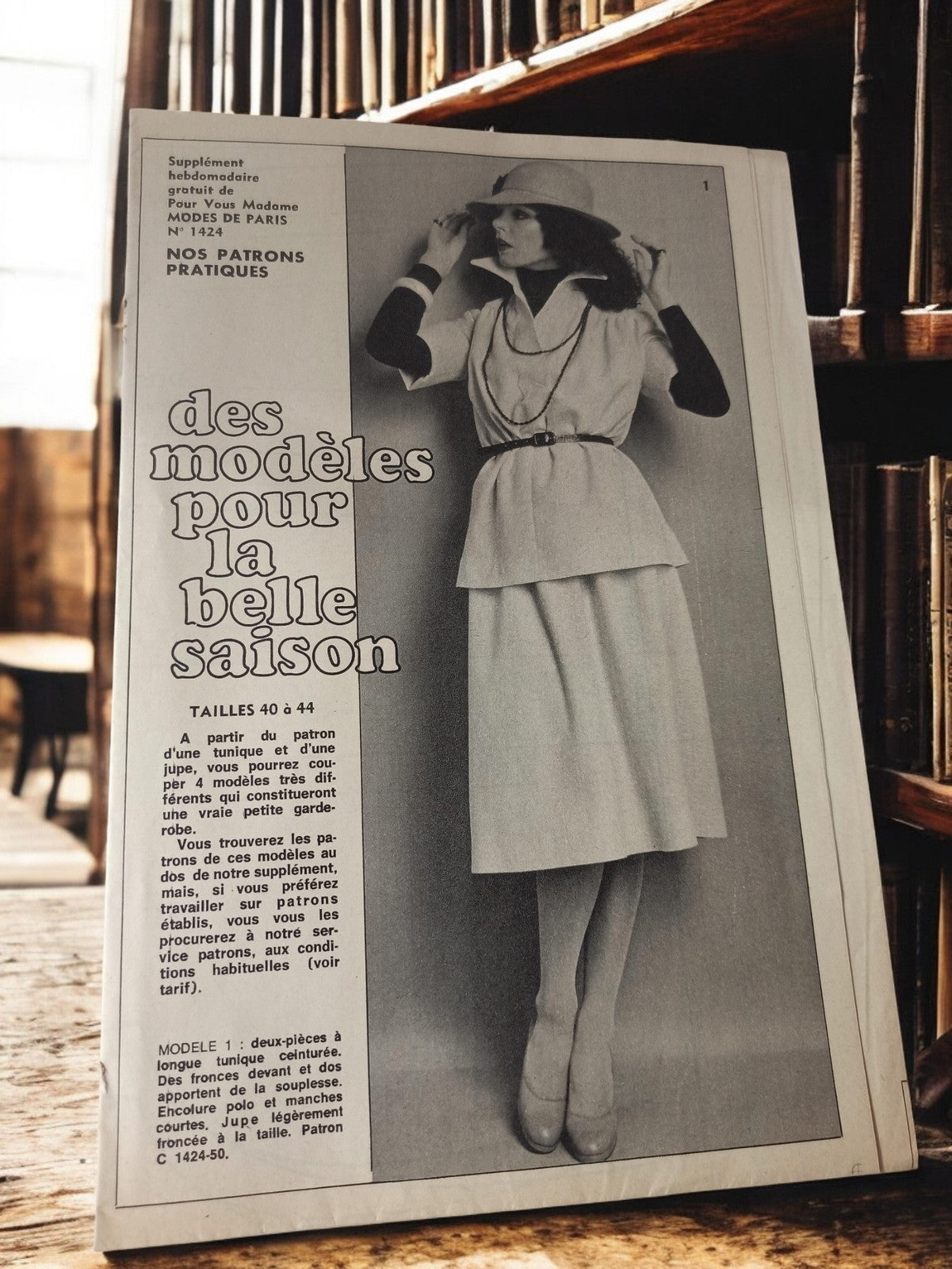 Patron couture vintage Modes de Paris N°1424, ancien modèle rétro années 70