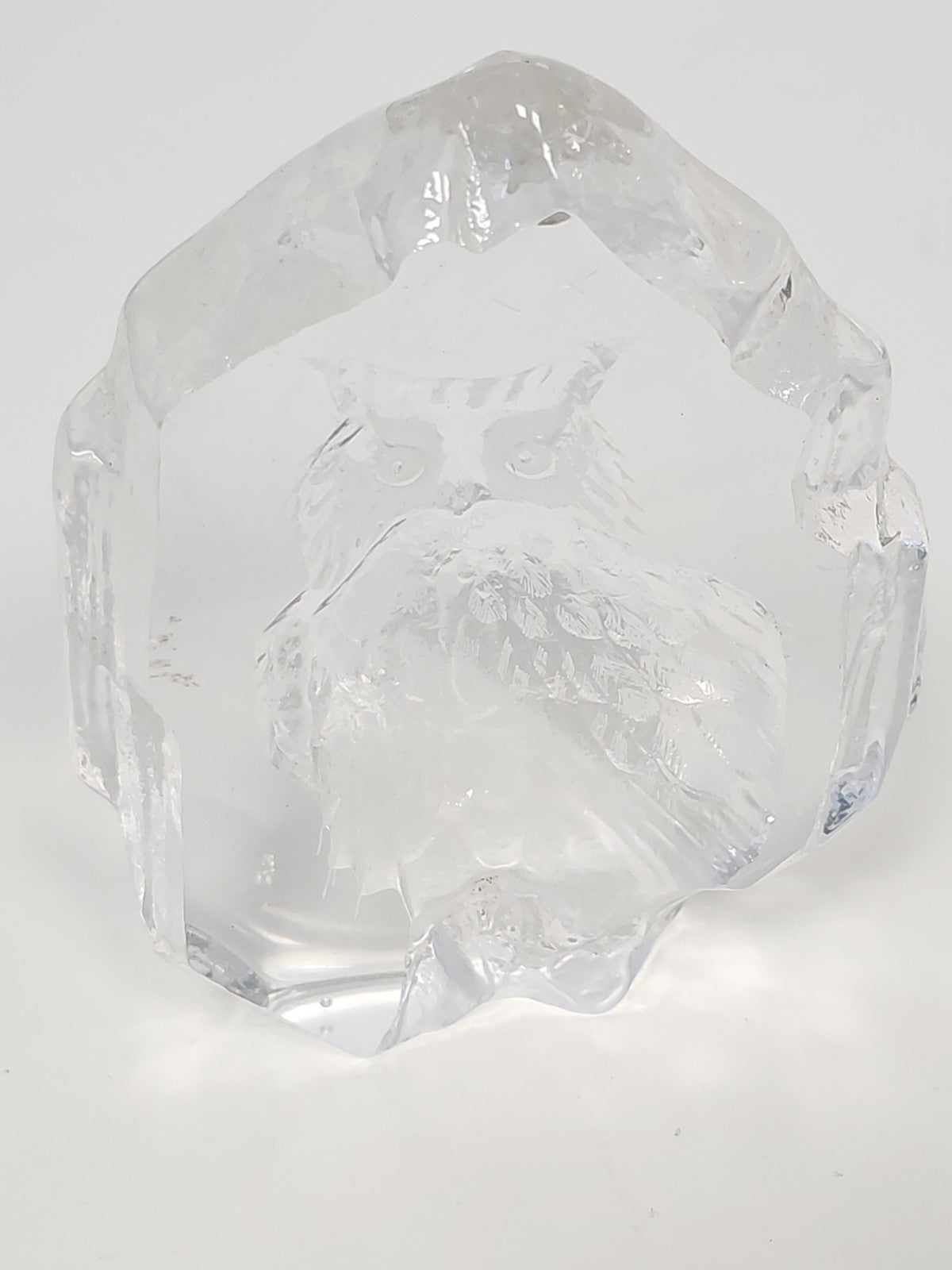 Large vintage old crystal owl figurine, decorative animal collectible