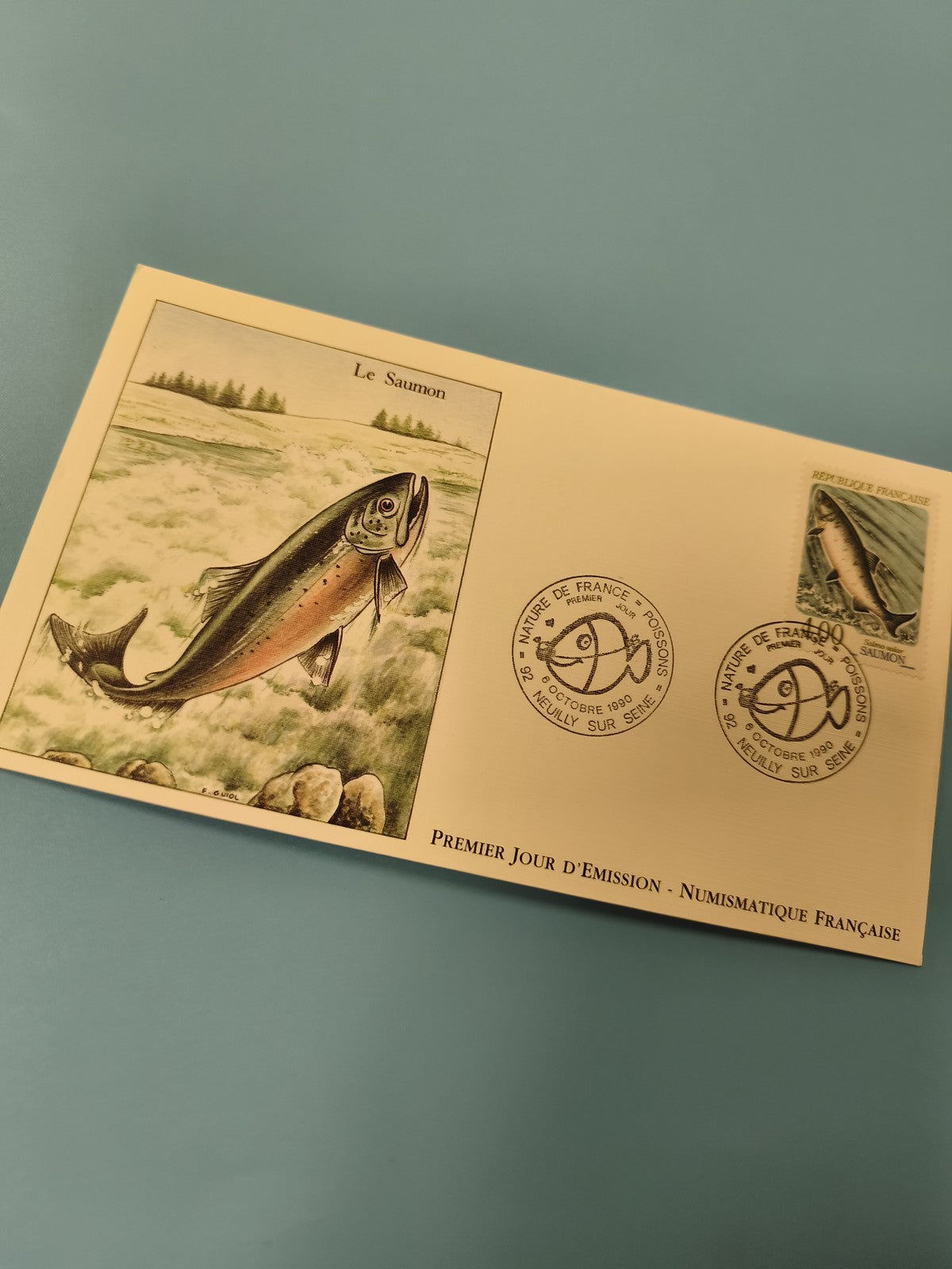 Enveloppe FDC Premier Jour d?Émission Le Saumon illustration poisson (Ref 10)