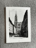 Gravure Strasbourg Cathédrale façade noire et blanc philatélie architecture