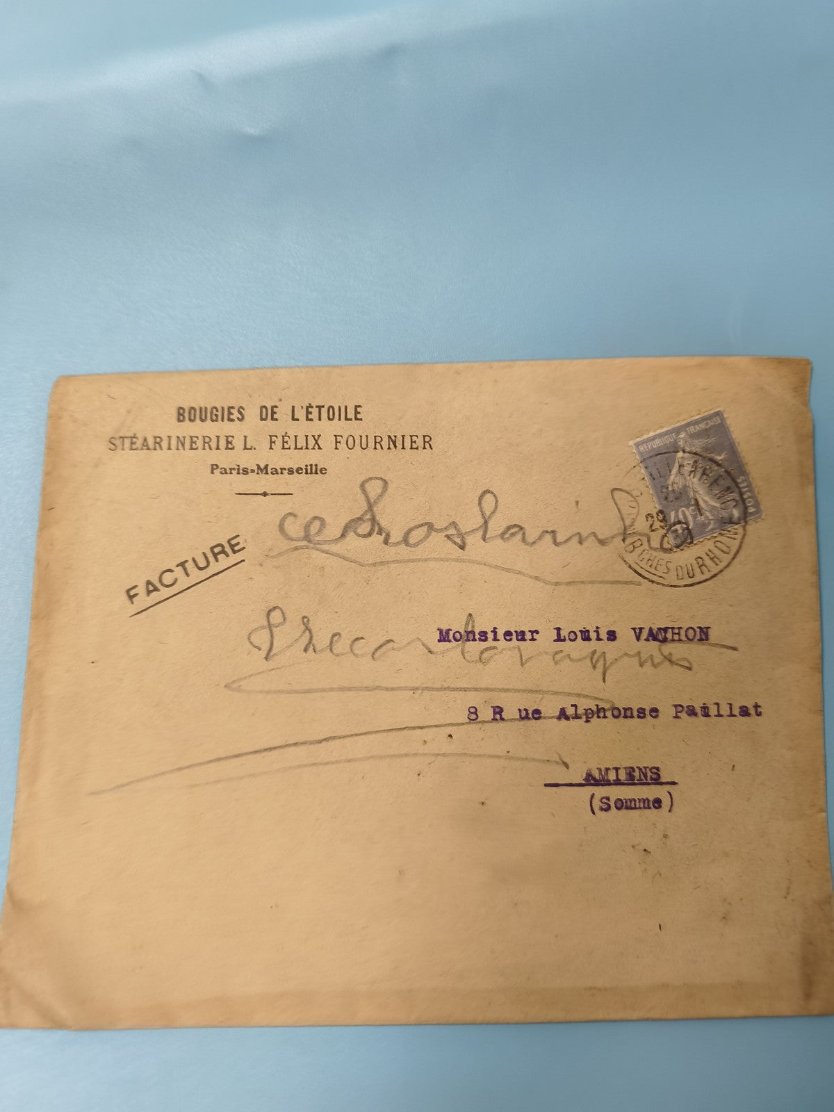 Ancienne enveloppe oblitérée début XXe Bougies de l'Étoile Paris philatélie